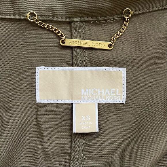 Michael Kors Anorak Coat Olive Green Jacket Drawstring Waist Gold Hardware XS - Picture 10 of 12